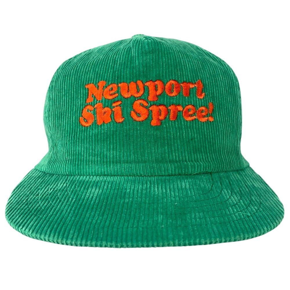 Vintage 90s Newport Ski Spree Green Corduroy Snapback Cigarette Hat Tobacco